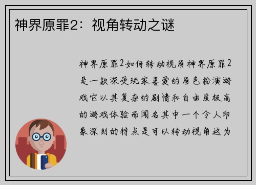 神界原罪2：视角转动之谜