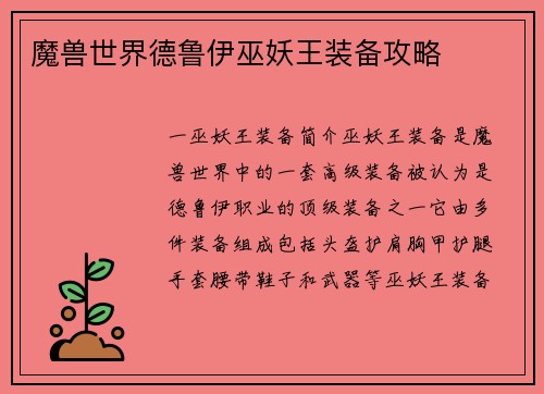魔兽世界德鲁伊巫妖王装备攻略